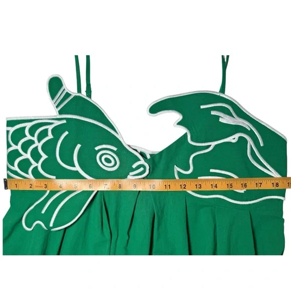 Commense Green Koi Fish Appliqué Midi Dress NWT XL Cotton Farm Rio Inspired - Picture 8 of 8